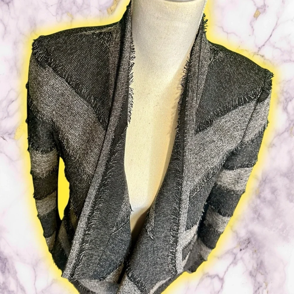 NWOT BCBGMaxAzria ‘Aubree’ Tweed Draped Front Jacket in Black & Gray Stripe XXS